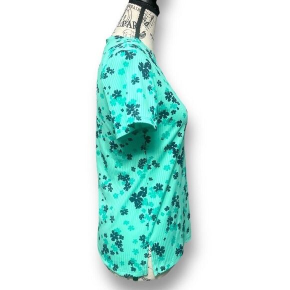 EleVen Venus Williams S Green Floral Ribbed Stretch Tee Athletic Top Tennis NWT - Picture 3 of 7